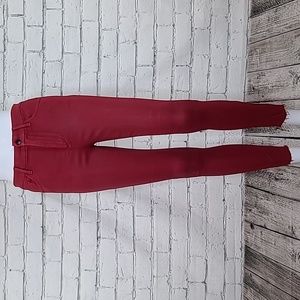 Joe's The Charlie Sleek Coated High-Rise Crop Ankle Skinny Jeans in Red Metallic